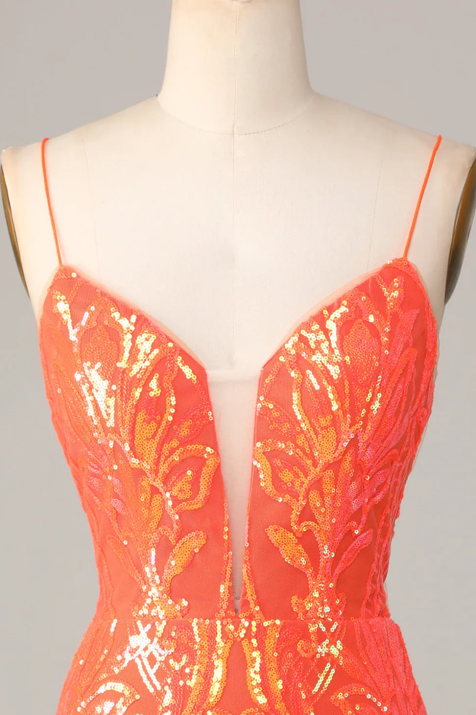 Sparkle 'til Dawn Bodycon Esparguete Correias Laranja Sequins Vestido Curto Homecoming