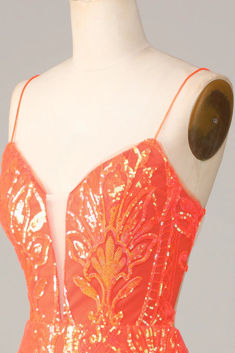 Sparkle 'til Dawn Bodycon Esparguete Correias Laranja Sequins Vestido Curto Homecoming