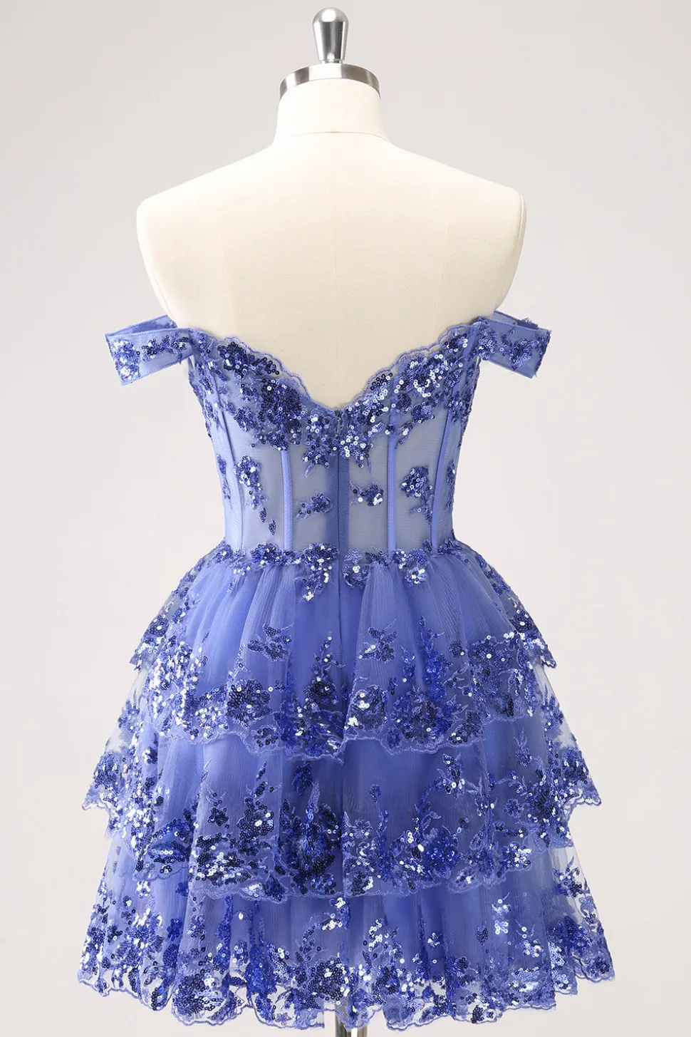 Sparkly A Line Off the Shoulder Dark Blue Corset Homecoming Dress com Folhos