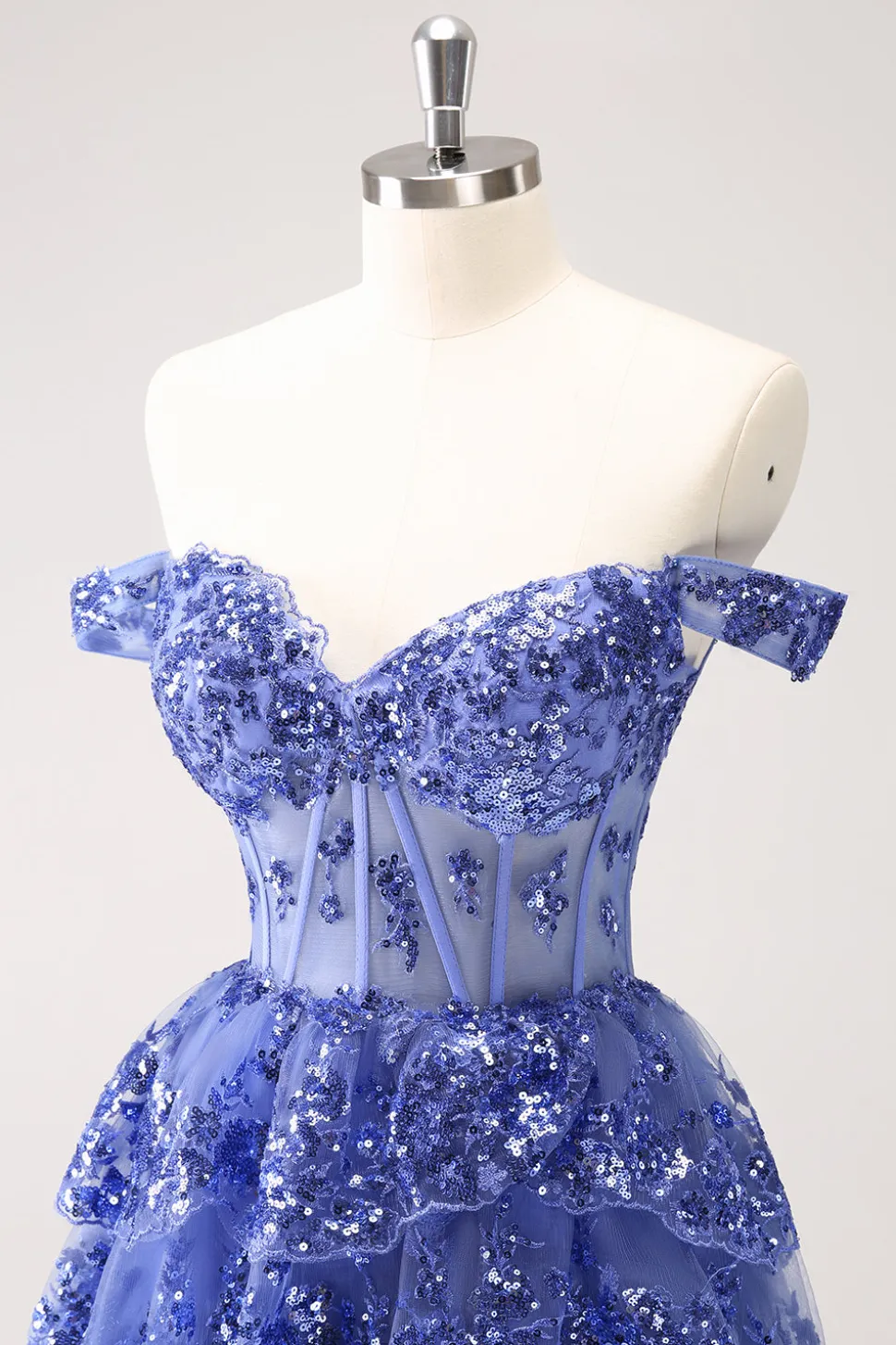 Sparkly A Line Off the Shoulder Dark Blue Corset Homecoming Dress com Folhos