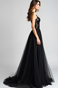 Sparkly A Line Sweetheart Ruched Black Tie Dress