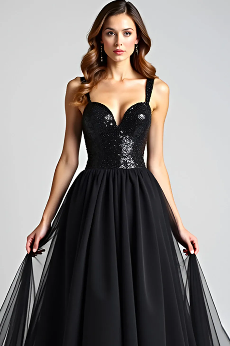 Sparkly A Line Sweetheart Ruched Black Tie Dress