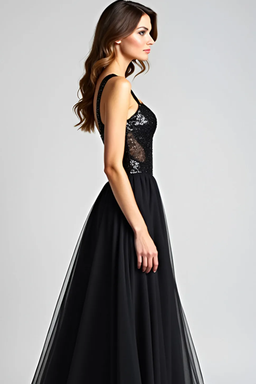 Sparkly A Line Sweetheart Ruched Black Tie Dress