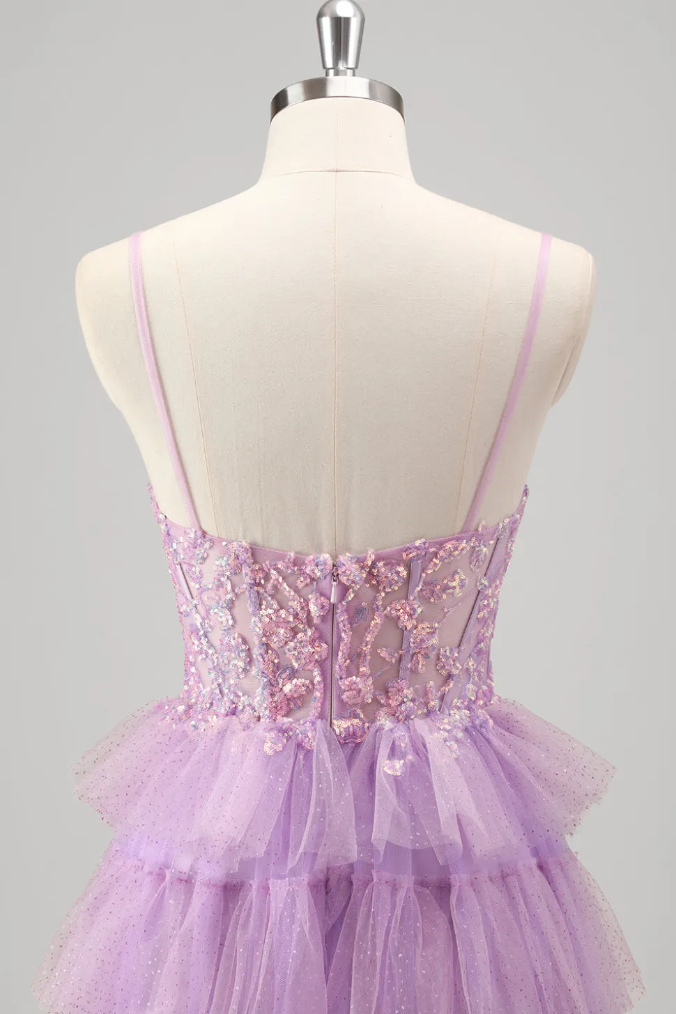 Sparkly A Line Tiered Lilac Sequins Prom Dress com Fenda