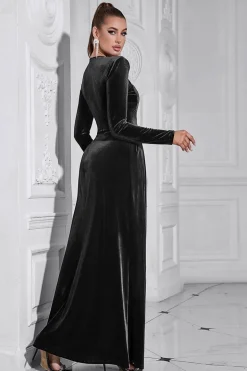 Sparkly A Line Velvet Long Prom Dress com mangas compridas