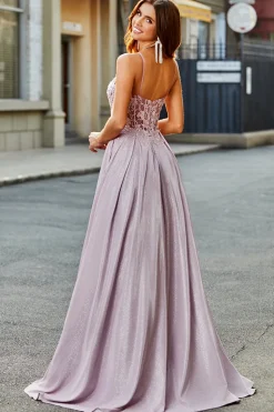 Sparkly A-Line Espaghetti Correias Blush Prom Dress com Missangas