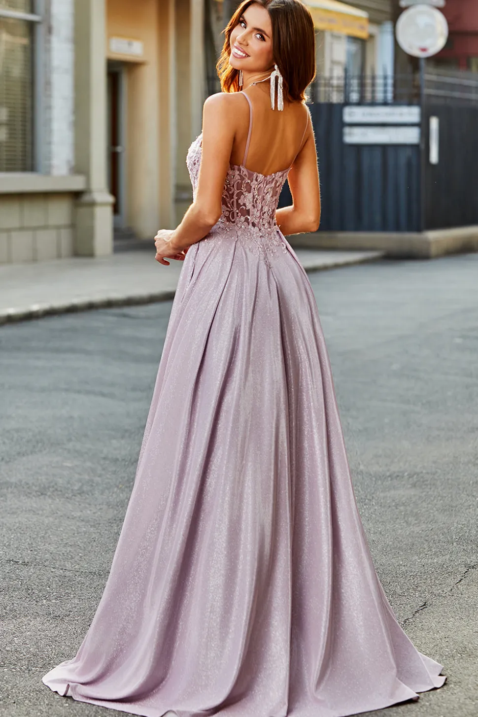 Sparkly A-Line Espaghetti Correias Blush Prom Dress com Missangas