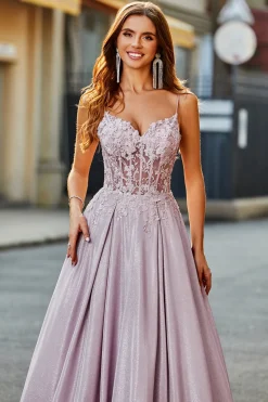 Sparkly A-Line Espaghetti Correias Blush Prom Dress com Missangas