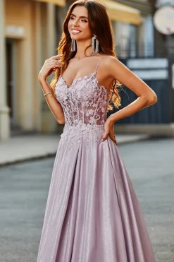 Sparkly A-Line Espaghetti Correias Blush Prom Dress com Missangas
