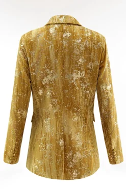 Sparkly amarelo pico lapela 2 peças mulheres ternos de baile com mangas