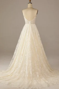 Sparkly Apricot Sweep Train Vestido de Noiva Lace