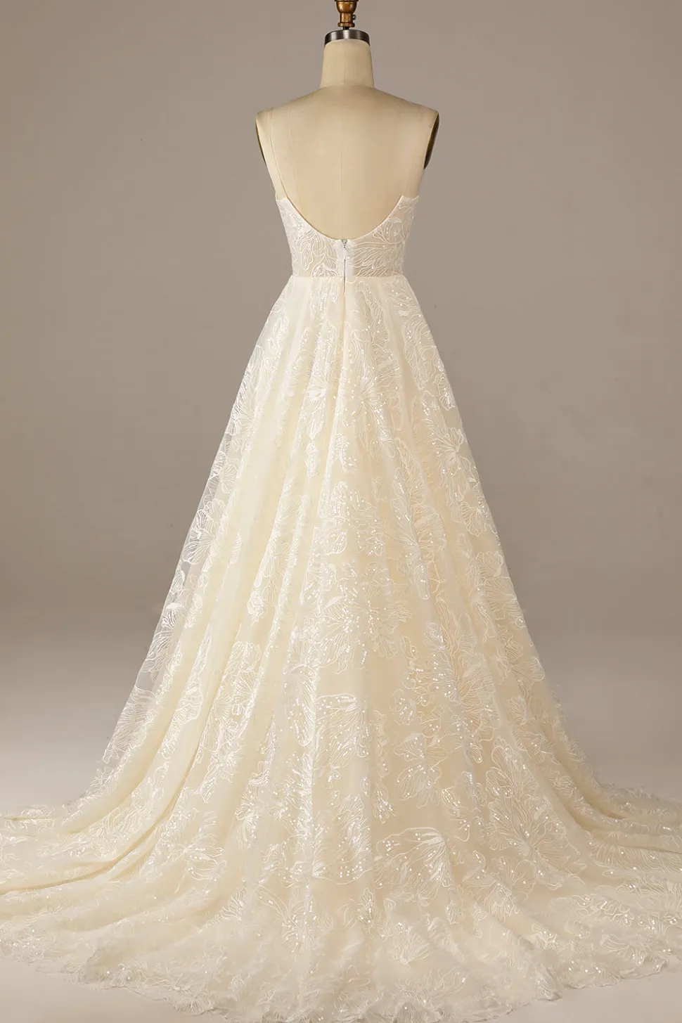 Sparkly Apricot Sweep Train Vestido de Noiva Lace