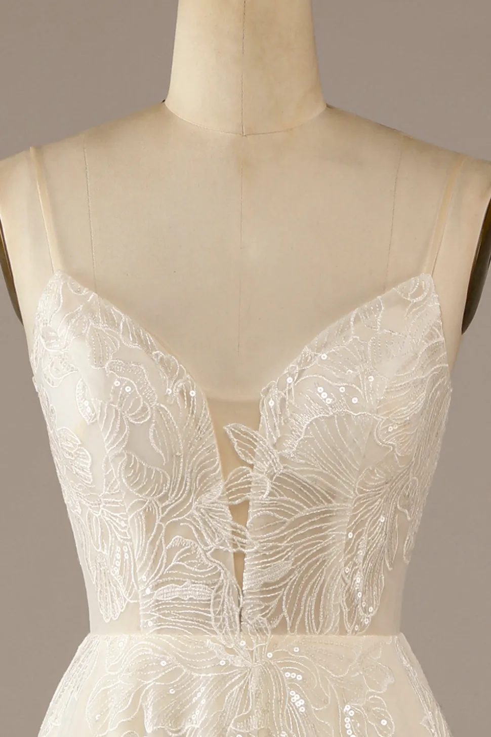 Sparkly Apricot Sweep Train Vestido de Noiva Lace