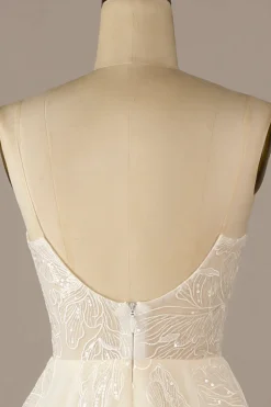 Sparkly Apricot Sweep Train Vestido de Noiva Lace