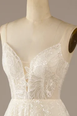 Sparkly Apricot Sweep Train Vestido de Noiva Lace