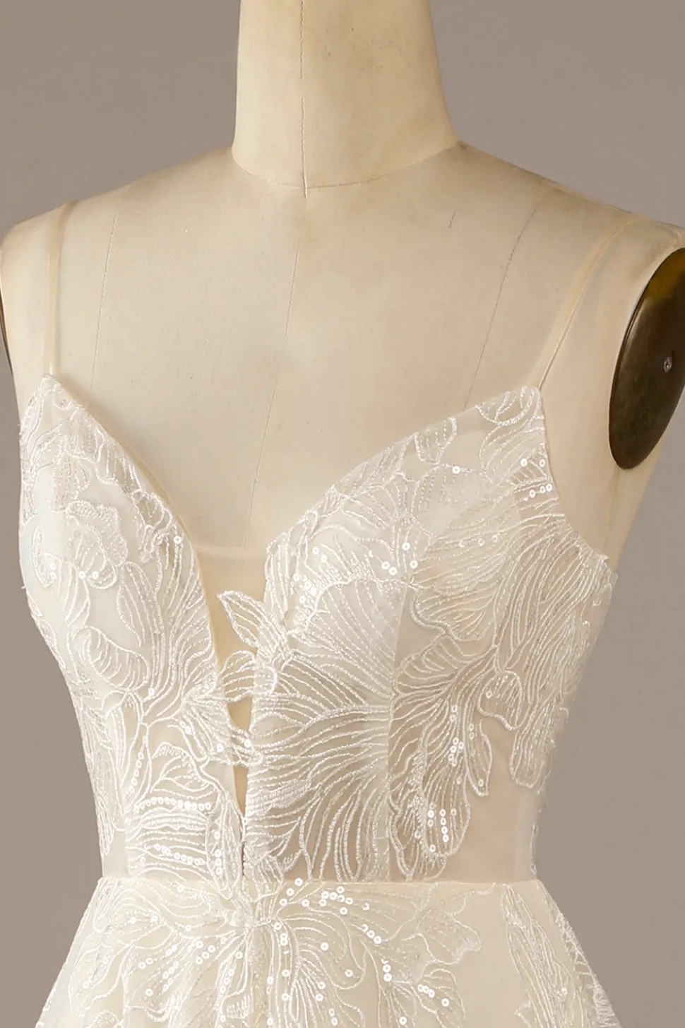 Sparkly Apricot Sweep Train Vestido de Noiva Lace