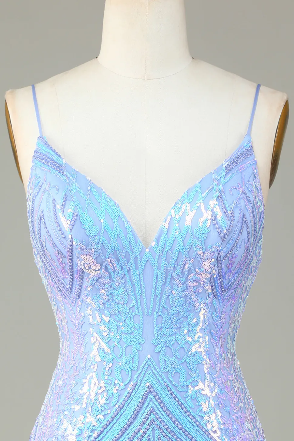 Sparkly Bainha Esparguete Correias Blue Sequins Short Homecoming Dress com Backless