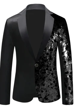Sparkly Black Sequins Notched Lapela Blazer Masculino