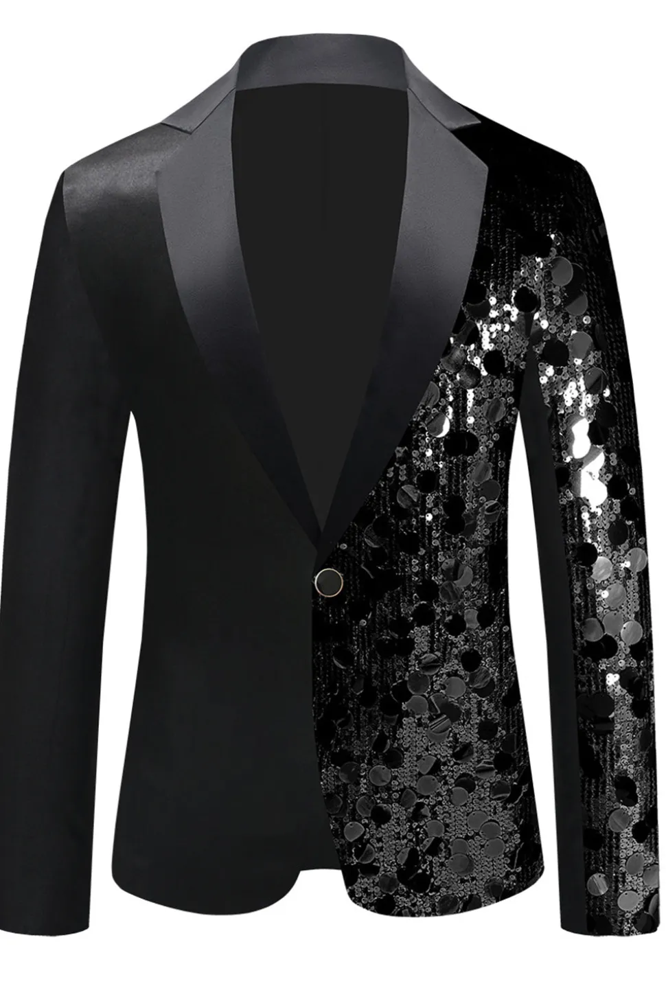 Sparkly Black Sequins Notched Lapela Blazer Masculino