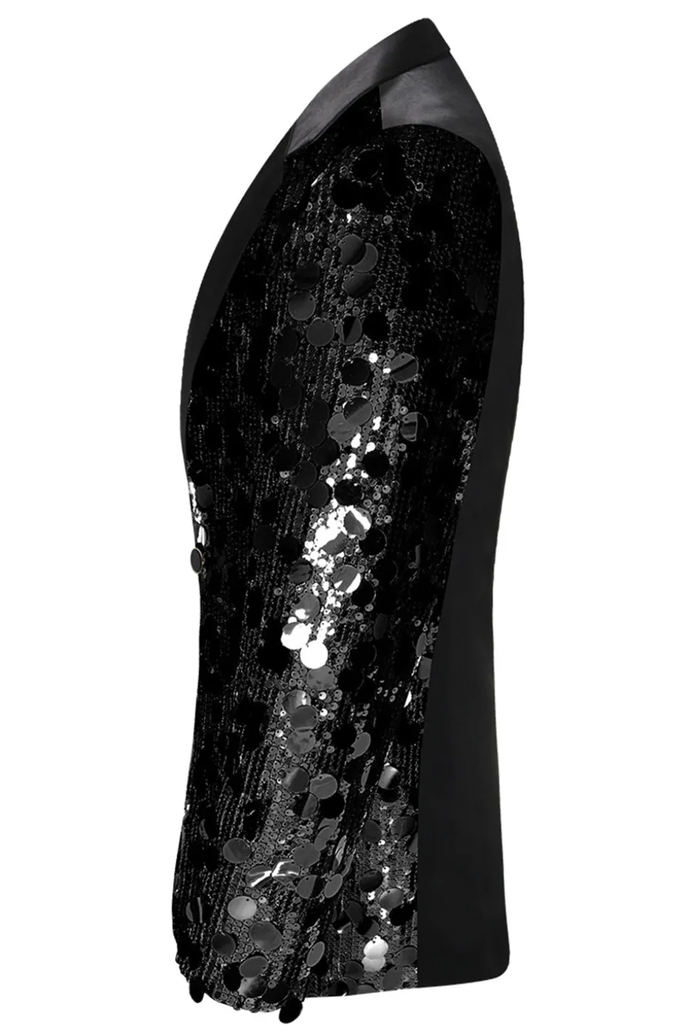 Sparkly Black Sequins Notched Lapela Blazer Masculino