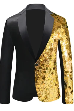 Sparkly Black Sequins Notched Lapela Blazer Masculino