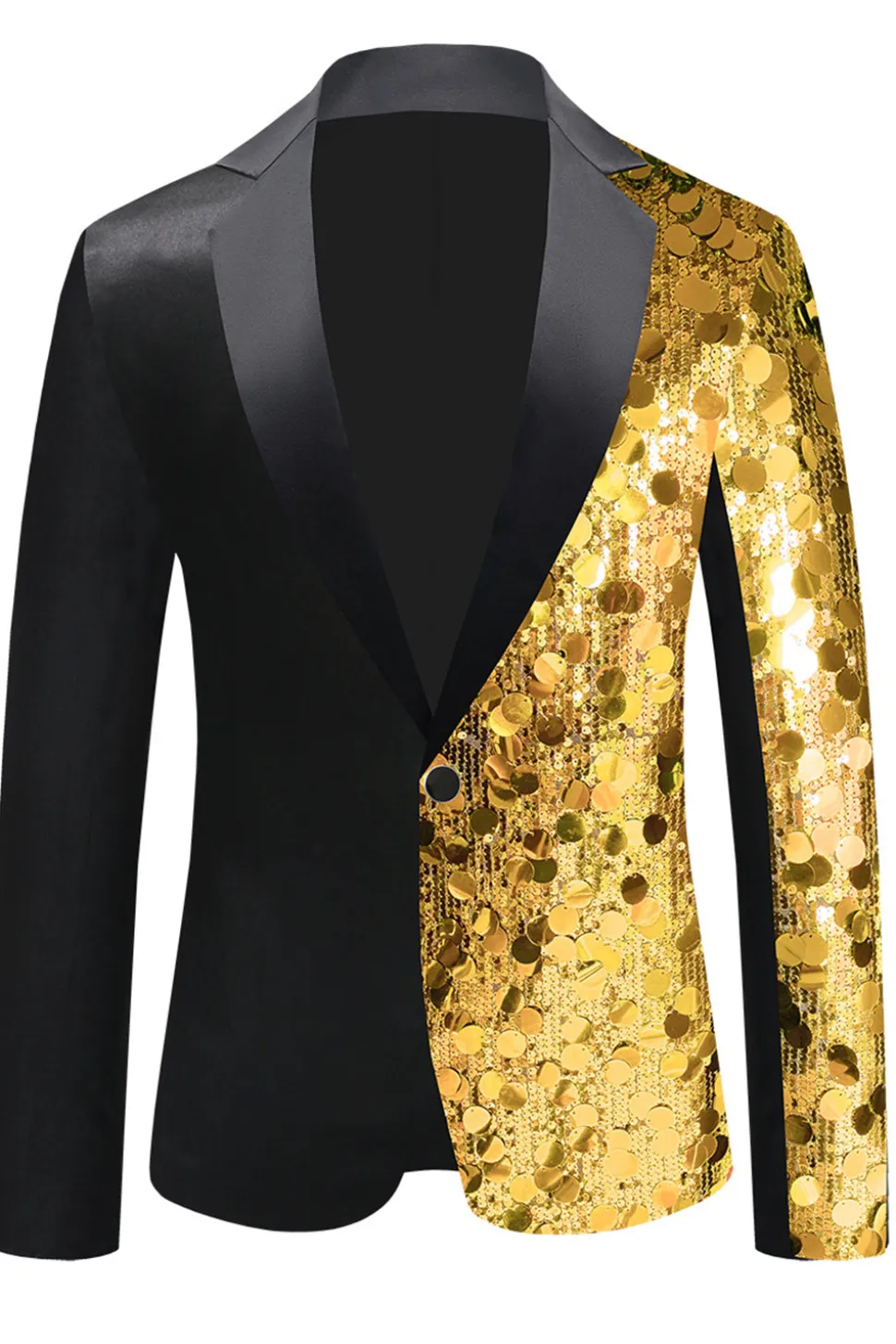 Sparkly Black Sequins Notched Lapela Blazer Masculino