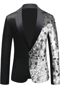 Sparkly Black Sequins Notched Lapela Blazer Masculino