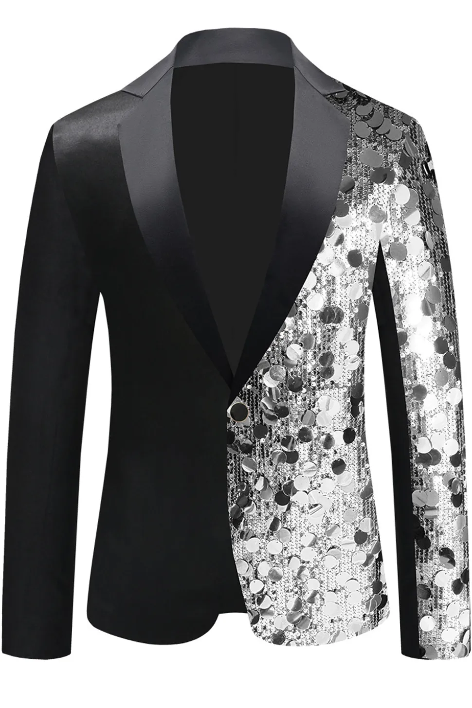 Sparkly Black Sequins Notched Lapela Blazer Masculino