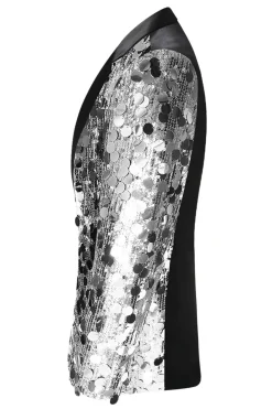 Sparkly Black Sequins Notched Lapela Blazer Masculino