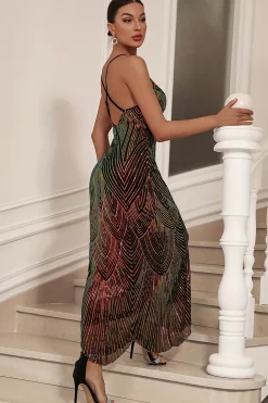 Sparkly Black Sheath Sequined Espaghetti Correias Long Prom Dress