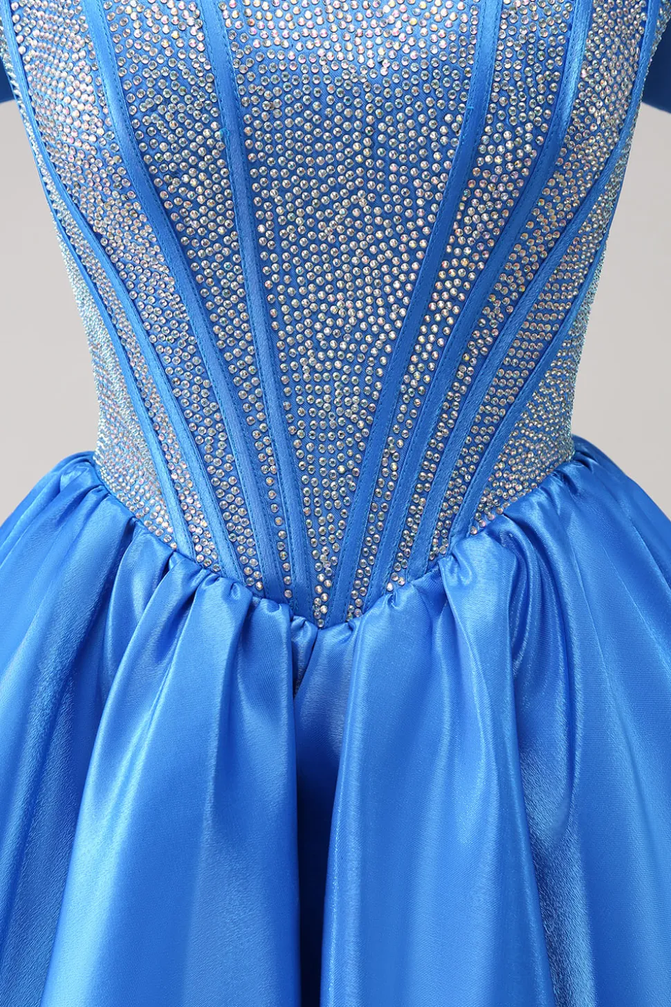 Sparkly Blue A-Line fora do ombro frisado cetim Homecoming Dress
