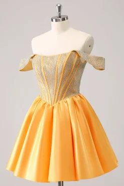 Sparkly Blue A-Line fora do ombro frisado cetim Homecoming Dress