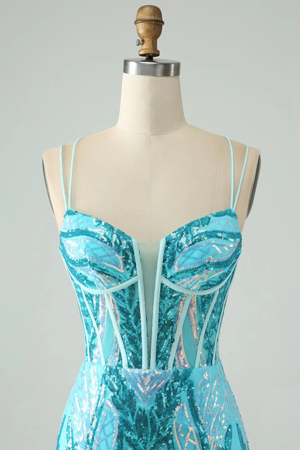 Sparkly Blue Bodycon Esparguete Correias Corset Homecoming Dress com Sequins