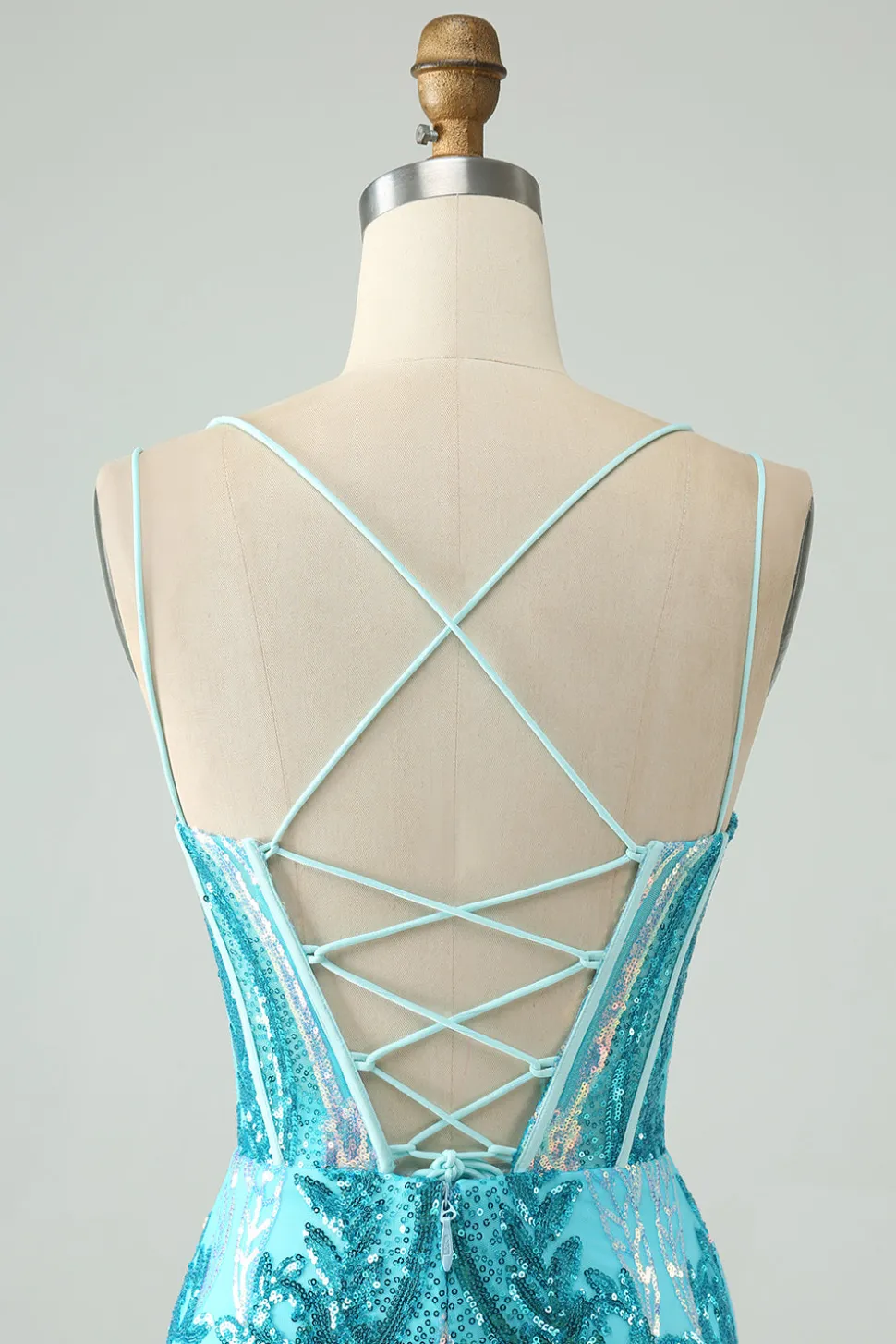 Sparkly Blue Bodycon Esparguete Correias Corset Homecoming Dress com Sequins