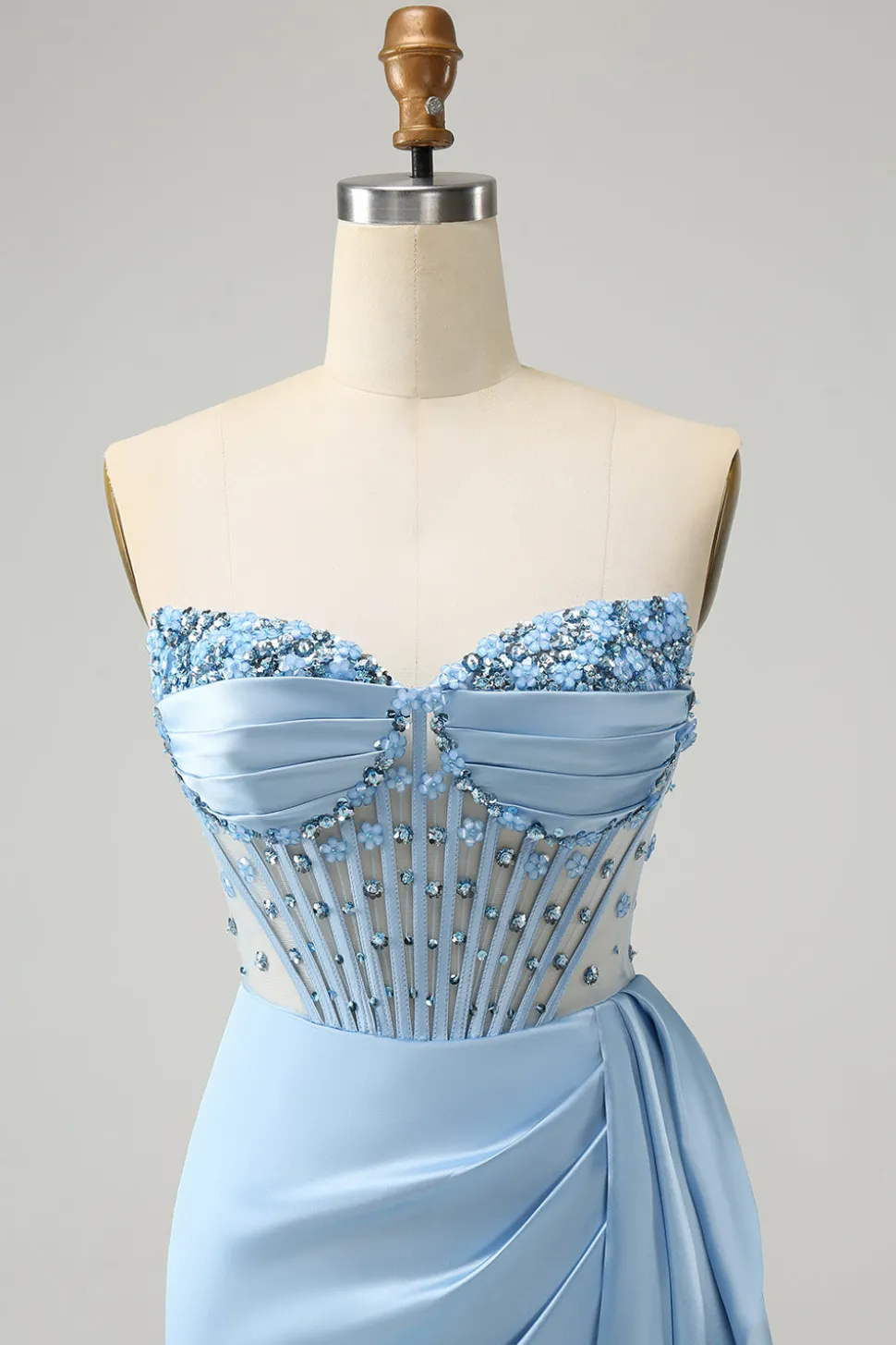 Sparkly Blue Bodycon Sweetheart Corset Homecoming Vestido com Missangas