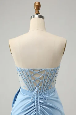 Sparkly Blue Bodycon Sweetheart Corset Homecoming Vestido com Missangas