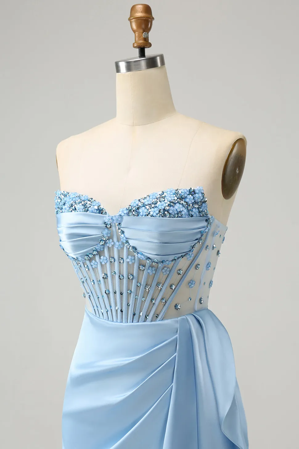 Sparkly Blue Bodycon Sweetheart Corset Homecoming Vestido com Missangas