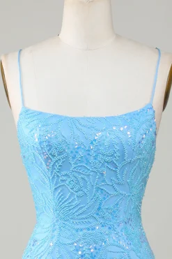 Sparkly Blue frisado apertado vestido curto Homecoming