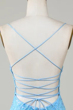 Sparkly Blue frisado apertado vestido curto Homecoming