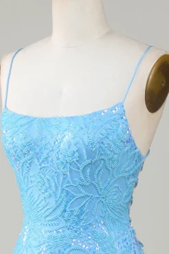 Sparkly Blue frisado apertado vestido curto Homecoming