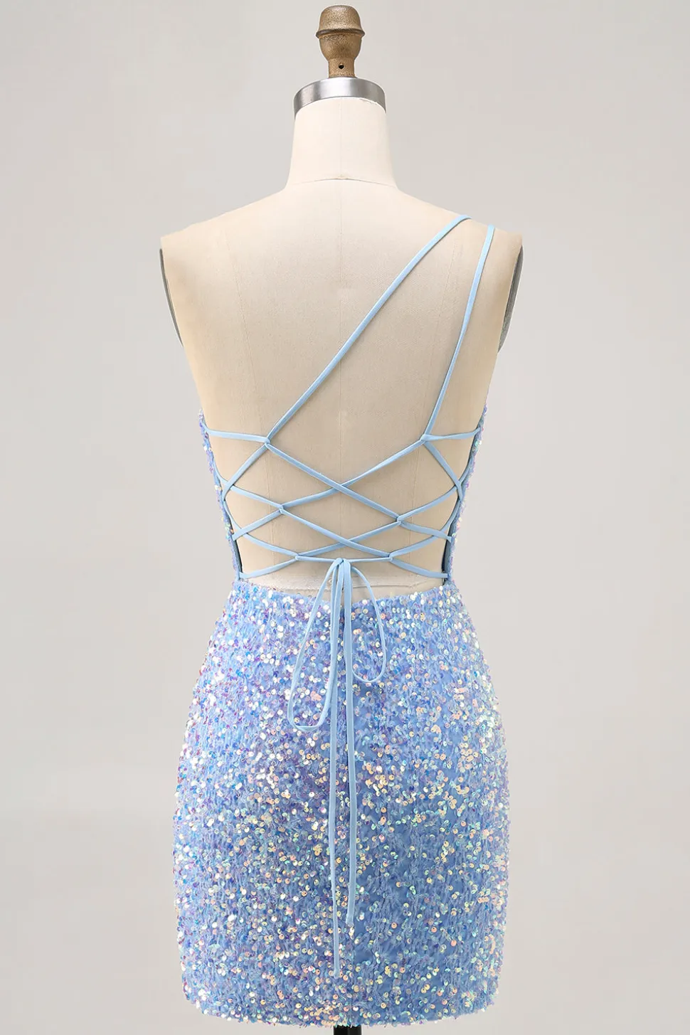Sparkly Blue One Shoulder Vestido Curto Homecoming com Fenda