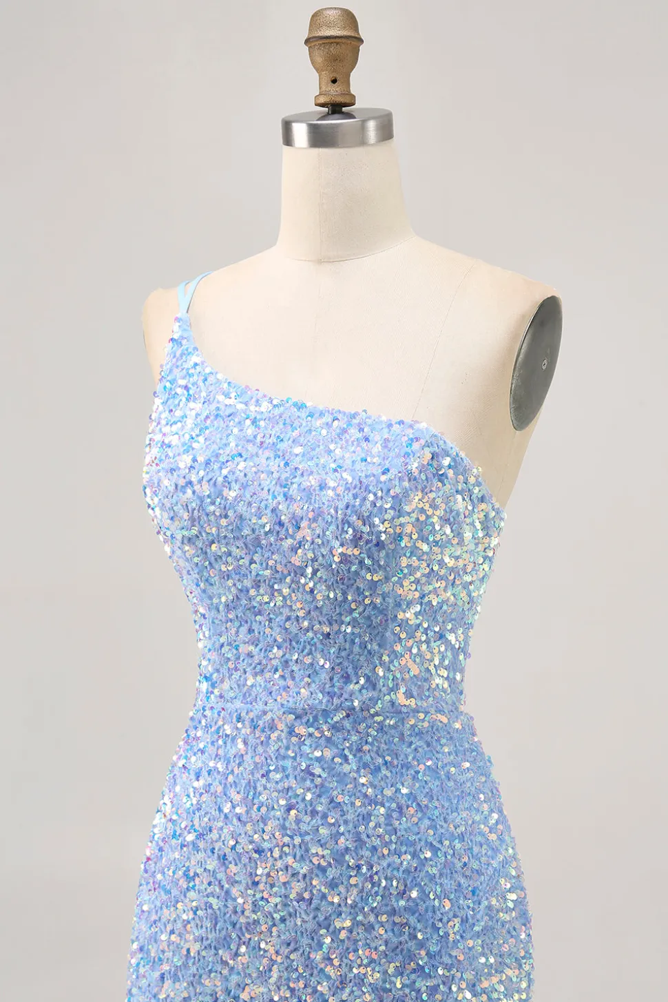Sparkly Blue One Shoulder Vestido Curto Homecoming com Fenda