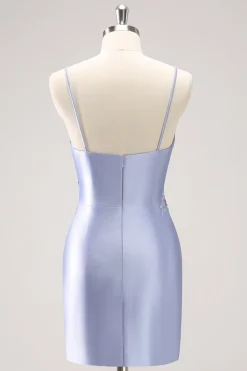 Sparkly Blue Sequined Floral Tight Short Homecoming Dress com Missangas