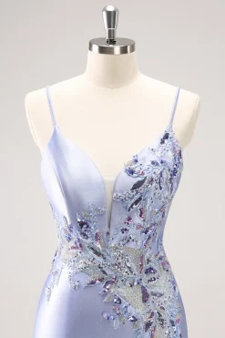 Sparkly Blue Sequined Floral Tight Short Homecoming Dress com Missangas