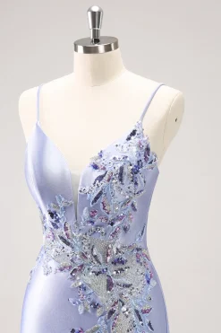 Sparkly Blue Sequined Floral Tight Short Homecoming Dress com Missangas