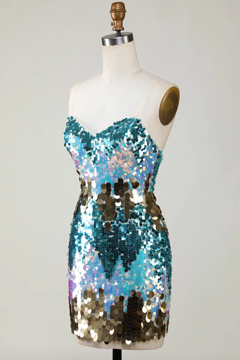 Sparkly Blue Sequined Tight Short Homecoming Vestido