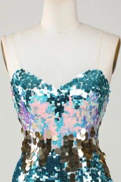 Sparkly Blue Sequined Tight Short Homecoming Vestido