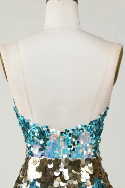 Sparkly Blue Sequined Tight Short Homecoming Vestido
