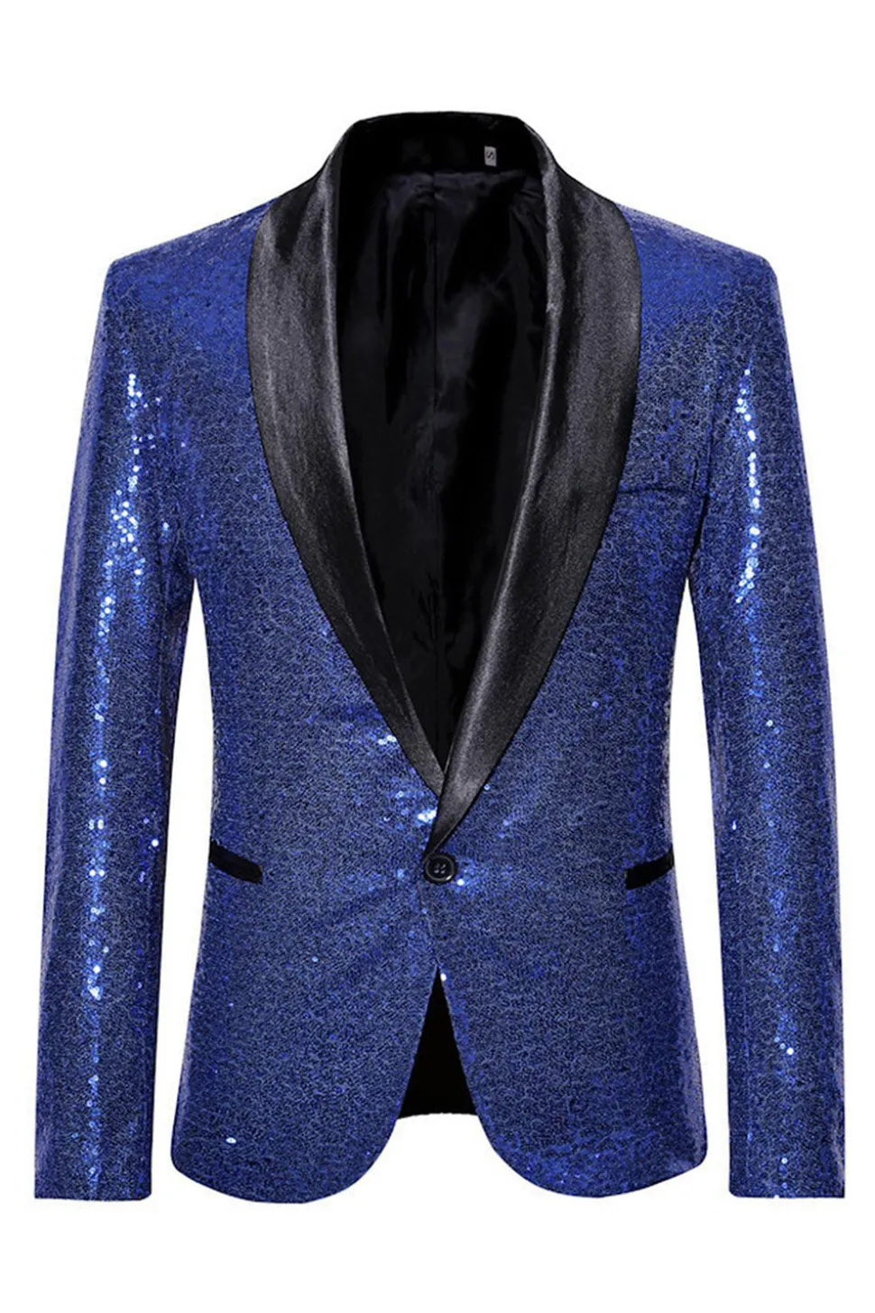 Sparkly Blue Shawl Lapela Um Botão Masculino Prom Blazer