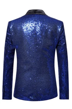 Sparkly Blue Shawl Lapela Um Botão Masculino Prom Blazer